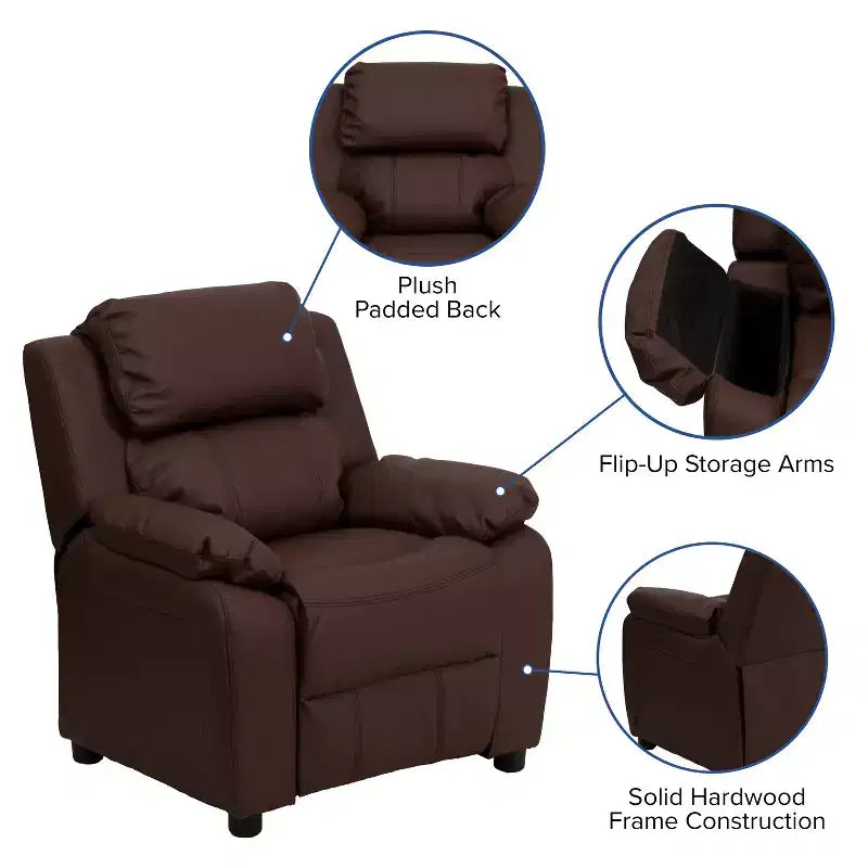 Fauteuil inclinable contemporain Flash Furniture de luxe rembourré pour enfants avec accoudoirs de rangement