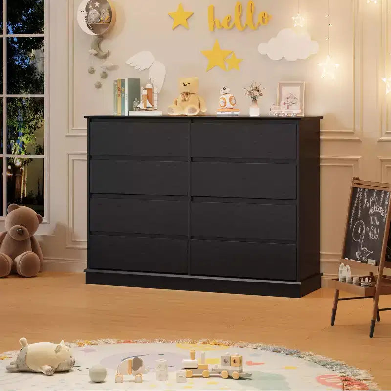 Commode double COZONY 51 po de large à 8 tiroirs – Grande commode horizontale avec tiroirs profonds et plateau large pour chambre, dressing, salon et couloir