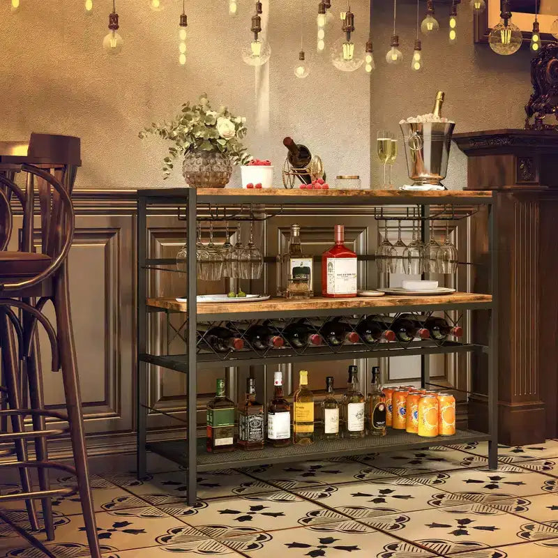 Casier à vin Costway 41 bouteilles avec 4 porte-verres, étagères de rangement larges sur le plan de travail, au milieu et en bas