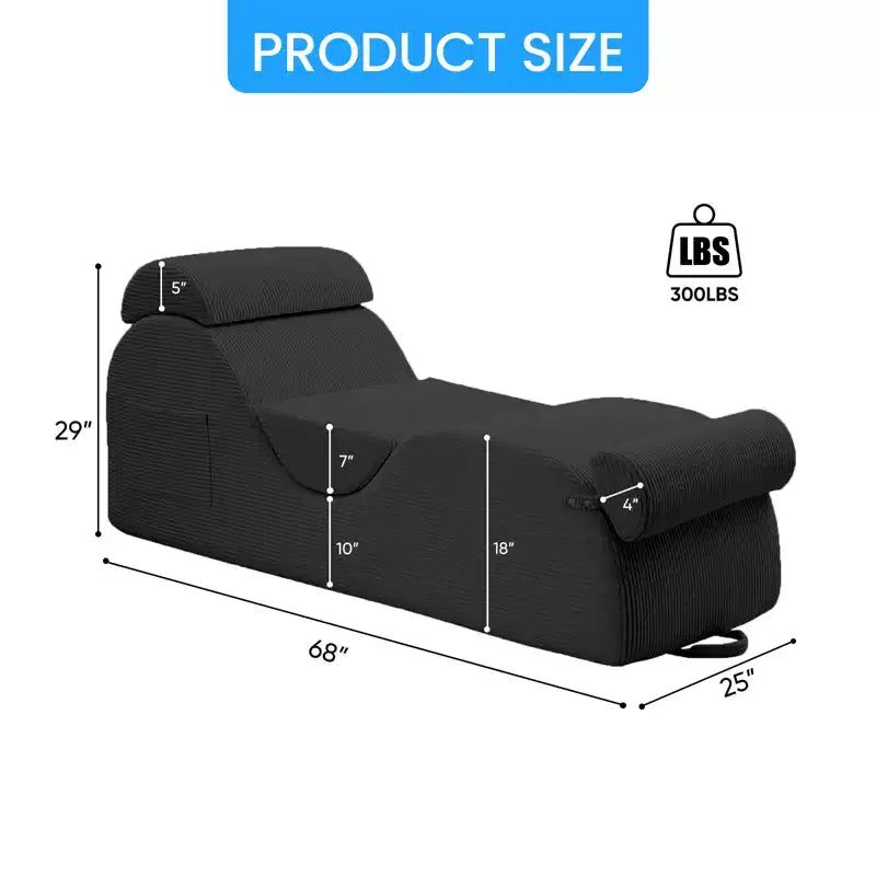 Mjkone Chaise Longue de Yoga en Velours Côtelé, Canapé de Yoga Incurvé avec Appui-Tête/Coussin Lombaire/Repose-Pieds Amovibles, Base Antidérapante