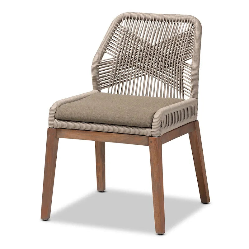 Chaise de salle à manger moderne de style transitionnel en acajou tissée de corde – Gris