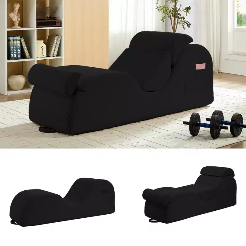 Mjkone Chaise Longue de Yoga en Velours Côtelé, Canapé de Yoga Incurvé avec Appui-Tête/Coussin Lombaire/Repose-Pieds Amovibles, Base Antidérapante
