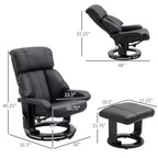 Fauteuil inclinable avec repose-pieds ottoman, fauteuil inclinable de massage vibrant avec revêtement en similicuir et base pivotante en bois pour salon et chambre à coucher