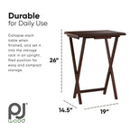Tables de service pliantes pour télévision PJ Wood avec support de rangement compact, expresso, ensemble de 5 pièces - 36.38