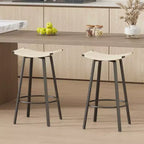 MAYEERTY Lot de 2 tabourets de bar sans dossier hauteur comptoir, PVC tressé, repose-pieds rond, utilisation intérieure/extérieure Noir Blanc Crème