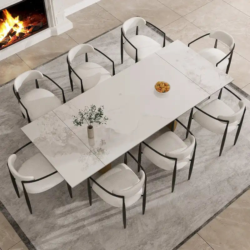 Ensemble de salle à manger moderne minimaliste 9 pièces avec plateau en pierre frittée extensible et double piédestal de 240 cm