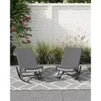 Lot de 2 fauteuils à bascule d'extérieur en rotin tressé résistant aux intempéries avec coussins pour véranda, jardin ou pelouse, marron