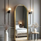 Miroir psyché encadré en arc moderne de 32 po L x 71 po H avec coins arrondis, couleur or