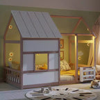 Cadre de lit au sol Whisen Twin Size, lit en forme de maison avec toit, clôture