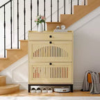 Meuble à chaussures moderne avec 2 tiroirs basculants et grand tiroir, organisateur de chaussures en bois avec étagère réglable, rangement à chaussures caché pour entrée, salon