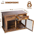 BOSSIN Cage pour Grand Chien de 112 cm, Meuble de Chenil en Bois avec Tiroirs de Rangement, Niche Décorative pour Animaux de Compagnie