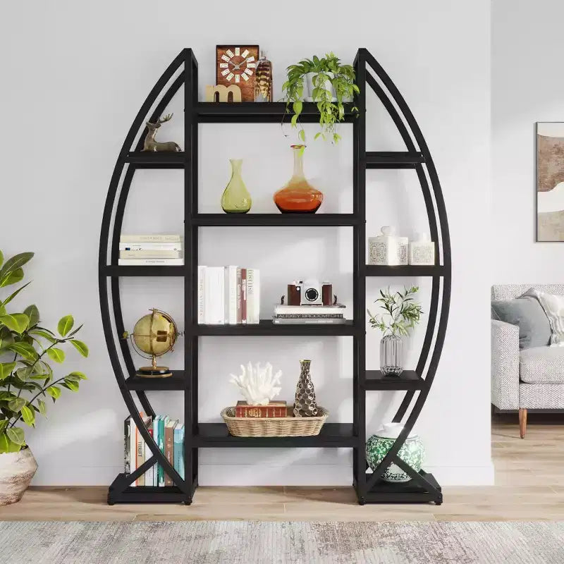Lantine Étagère à plantes incurvée à 8 niveaux pour l'intérieur, étagère industrielle en métal de 175 cm de haut pour salon, balcon, terrasse, noire
