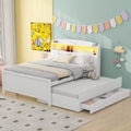 Cadre de lit plateforme double/grand avec tête de lit LED de rangement, lit gigogne double et 3 tiroirs, blanc-ModernLuxe