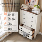 Commode en bois de style campagnard, 5 tiroirs, 122 cm de hauteur, pour chambre à coucher