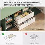 Meuble TV moderne Gaoyangjiaju 78,7 pouces, bloc de couleurs, pour téléviseur de 85 pouces, console média avec tiroirs et armoire de rangement pour salon, vert et blanc