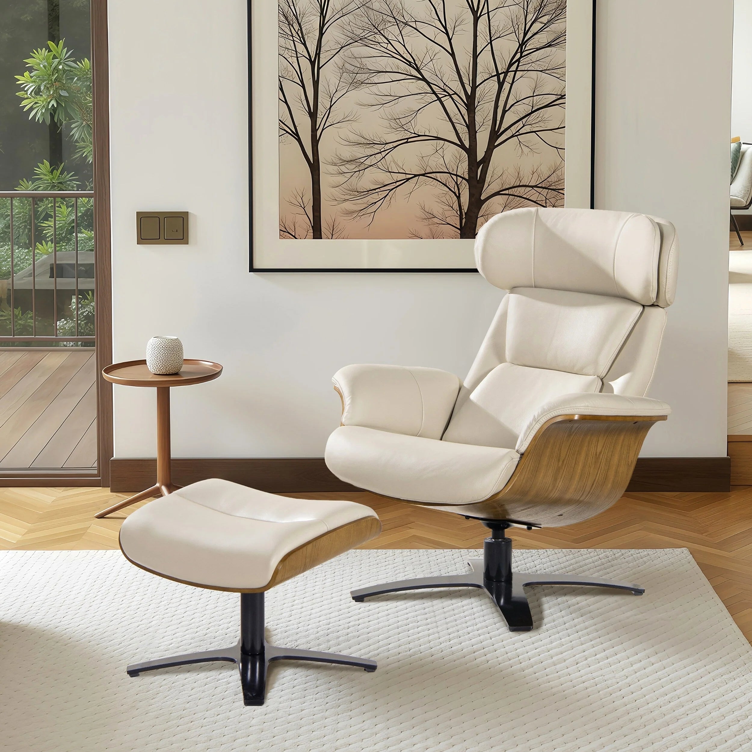 Jovan 31.5 Fauteuil inclinable en cuir véritable avec ottoman