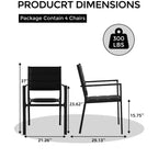 Ensemble de 4 chaises empilables de terrasse, chaises de salle à manger empilables d'extérieur en aluminium avec tissu textilène respirant pour l'extérieur, la terrasse, le patio, le jardin