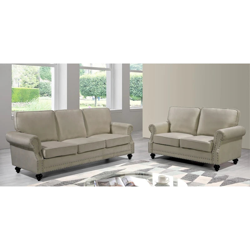 Ensemble 2 pièces Suffield en velours avec têtes de clou – Causeuse et Canapé