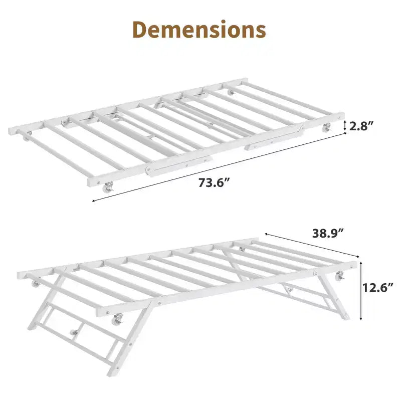Lit gigogne double avec roulettes verrouillables - Cadre de lit pliant en métal escamotable pour chambre à coucher, chambre d'amis et salon