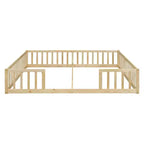 Lit double Bellemave avec barrières de sécurité, en pin et bois composite, naturel et gris, sûr, robuste, peu encombrant, assemblage facile pour enfants