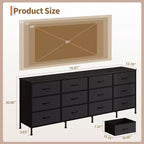 Commode avec 12 tiroirs en tissu et station de charge | Meuble TV extra large pour téléviseurs de 65 à 80 pouces, meuble de rangement pour salon, chambre