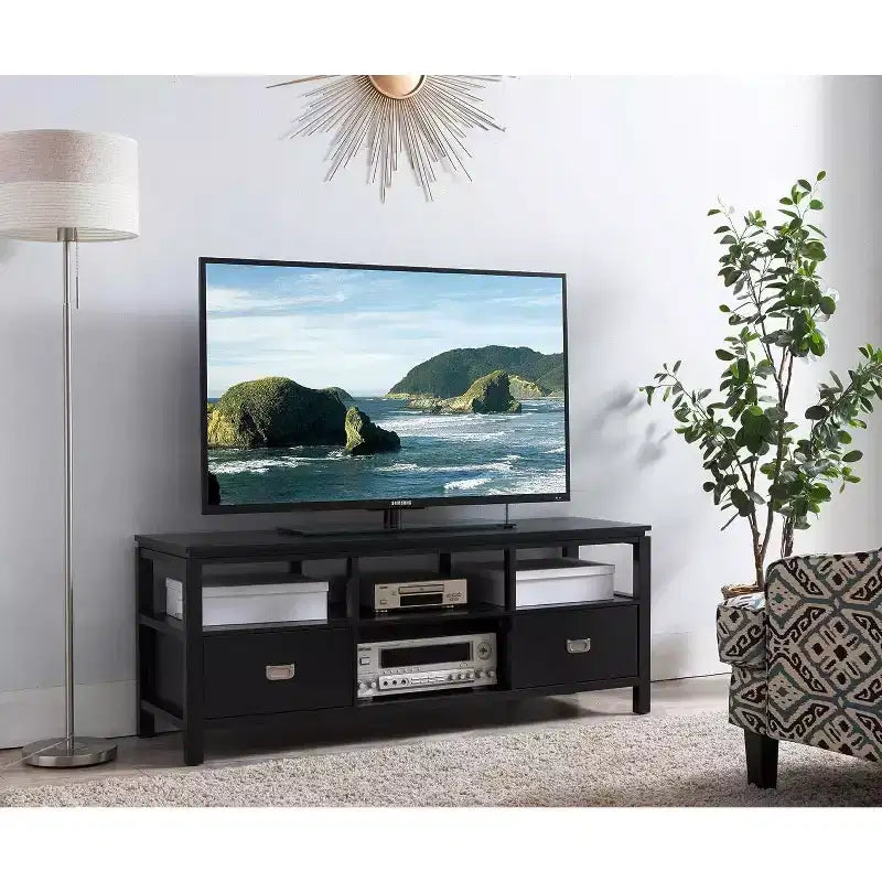 Meuble TV Kings Brand Furniture 54 po en bois fini noir avec rangement