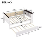 Lit de repos en bois double/complet avec étagères de rangement et lit gigogne, lit de repos avec dossier rembourré et USB