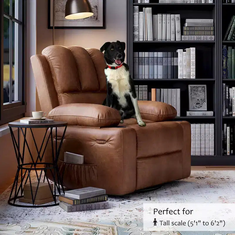 Fauteuil inclinable pivotant à bascule de 56 cm, inclinable paresseux en cuir PU avec éponge 1,5X, porte-gobelet et poches latérales, pivotant à 360° pour salon, chambre à coucher, chambre d'enfant