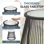 Ensemble de bistro 3 pièces pour terrasse, salon de jardin en rotin tressé avec table en verre et 2 fauteuils larges, coussins d'assise