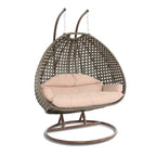 LeisureMod Fauteuil suspendu œuf 2 places avec support - Balançoire / hamac de patio en rotin osier pour extérieur/intérieur avec coussins