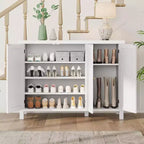 Meuble à chaussures 4 niveaux Coolmee avec portes, meuble à chaussures de style fermier de 89 cm pour entrée, grand meuble de rangement à chaussures pour salon ou couloir