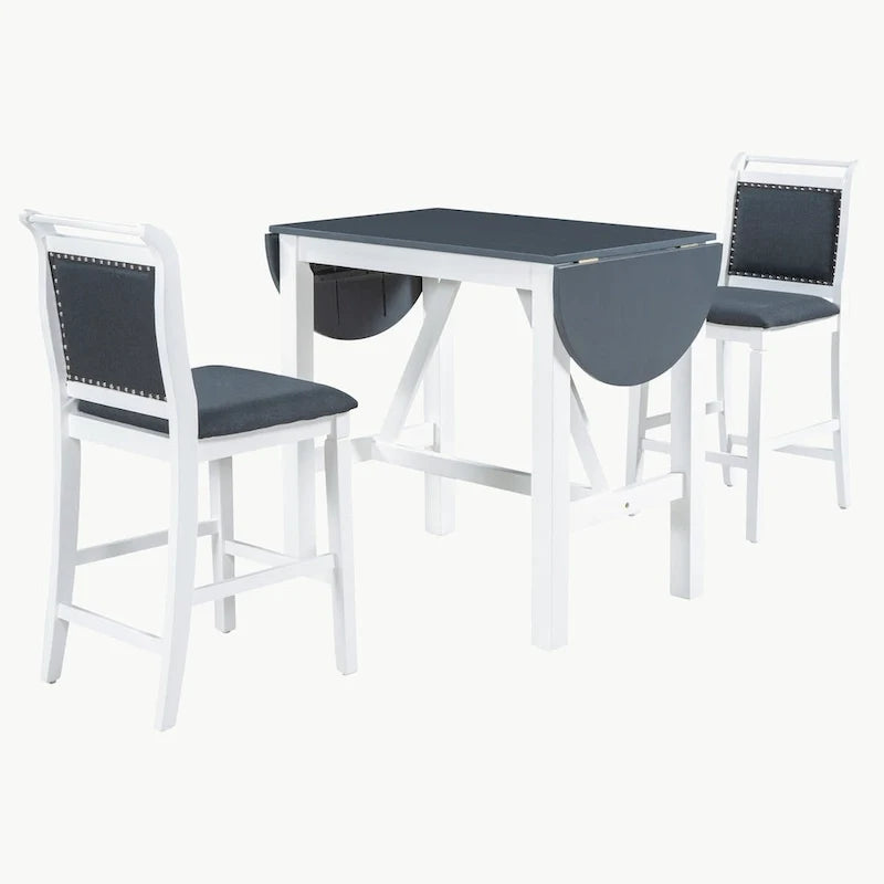 Ensemble de salle à manger 3 pièces en bois à hauteur de comptoir avec rallonge pliable