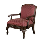Fauteuil Safari Comfort Pointe Magenta : Bois massif, Sculptures ornementales faites main, Rembourrage jacquard moelleux