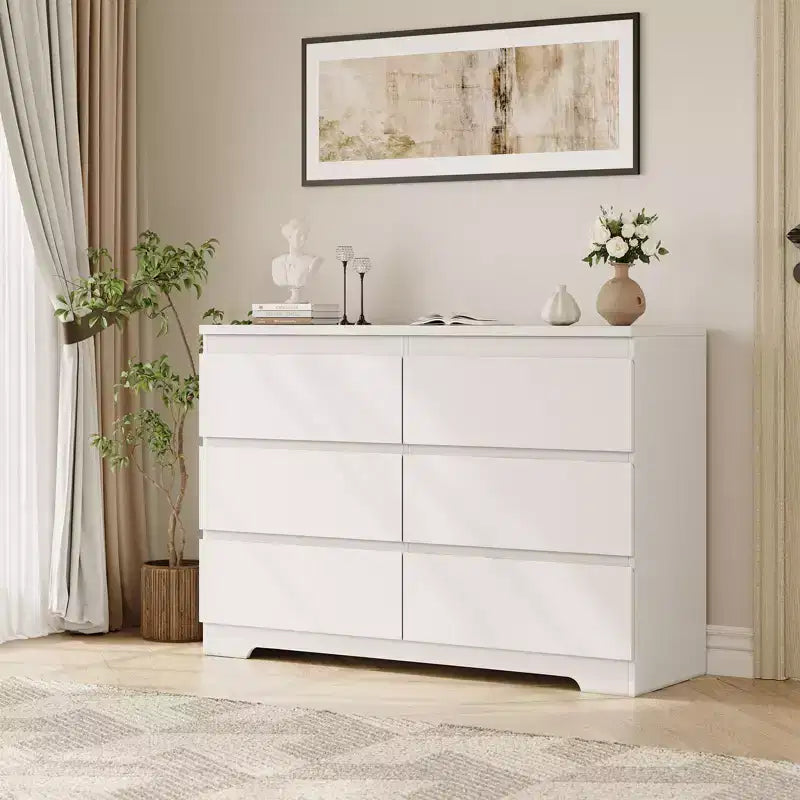 Commode à 6 tiroirs pour chambre à coucher, commode en bois de 120 cm de large, organisateur de rangement, meuble TV pour salon, couloir, entrée
