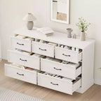 Commode de Ferme à 7 Tiroirs, 140 cm de Large, Rangement à 7 Tiroirs avec Base Robuste, Meuble TV en Bois Blanc pour Chambre, Salon, Chambre d'Enfant