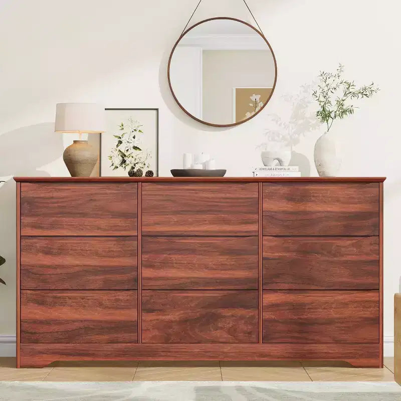 Commode en bois à 9 tiroirs, longue commode de rangement, commode moderne, pour chambre à coucher, salon