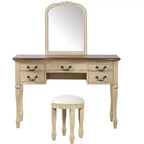 Coiffeuse Vintage, Coiffeuse de Maquillage Vintage, Coiffeuse de 117 cm avec Miroir Floral Courbé, 5 Tiroirs de Rangement