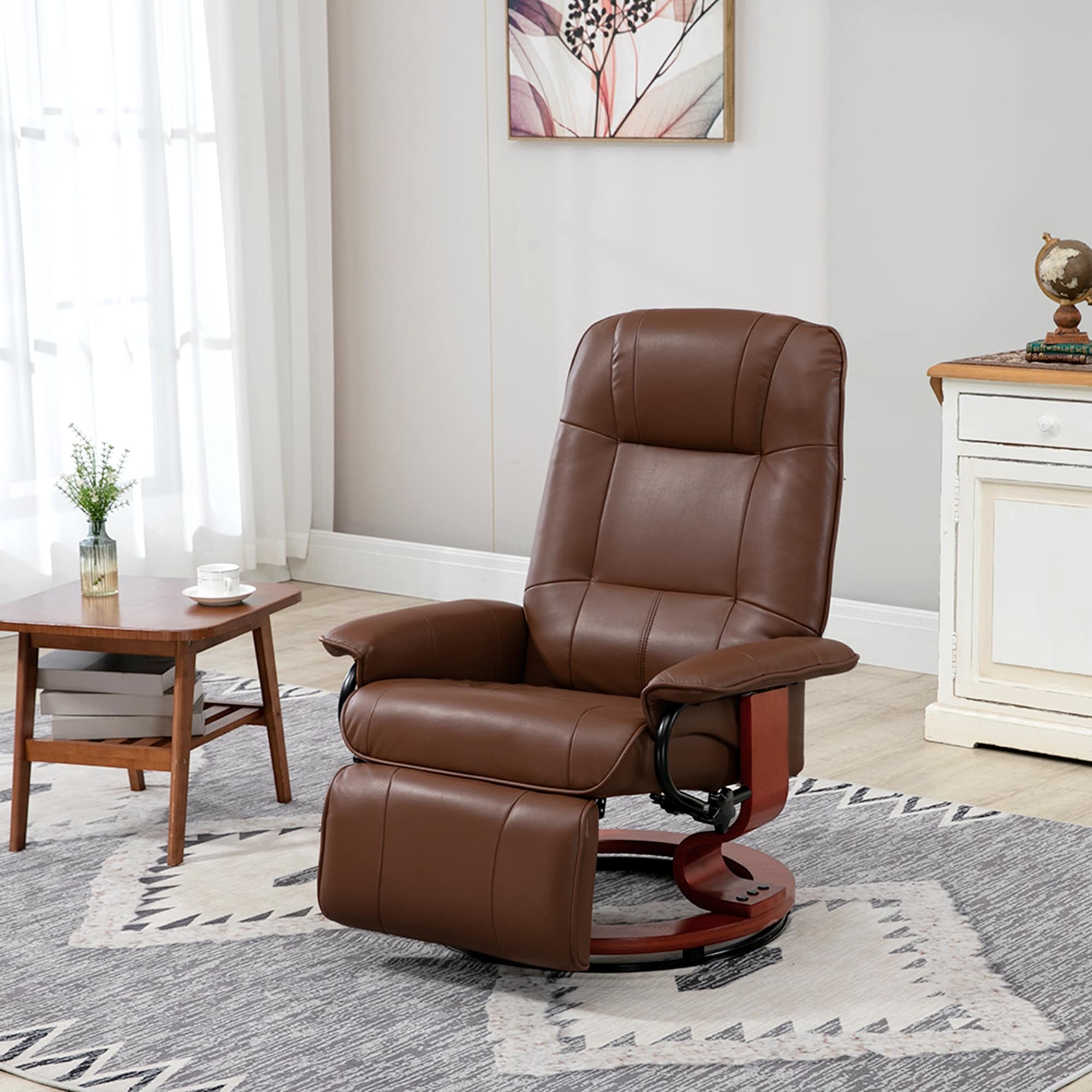 Fauteuil inclinable manuel pivotant en similicuir HomCom avec repose-pieds confortable et relaxant