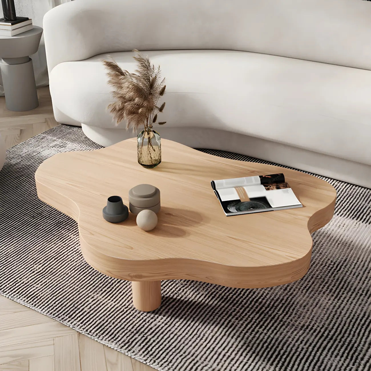 Table basse en pin naturel en forme de nuage à 3 pieds