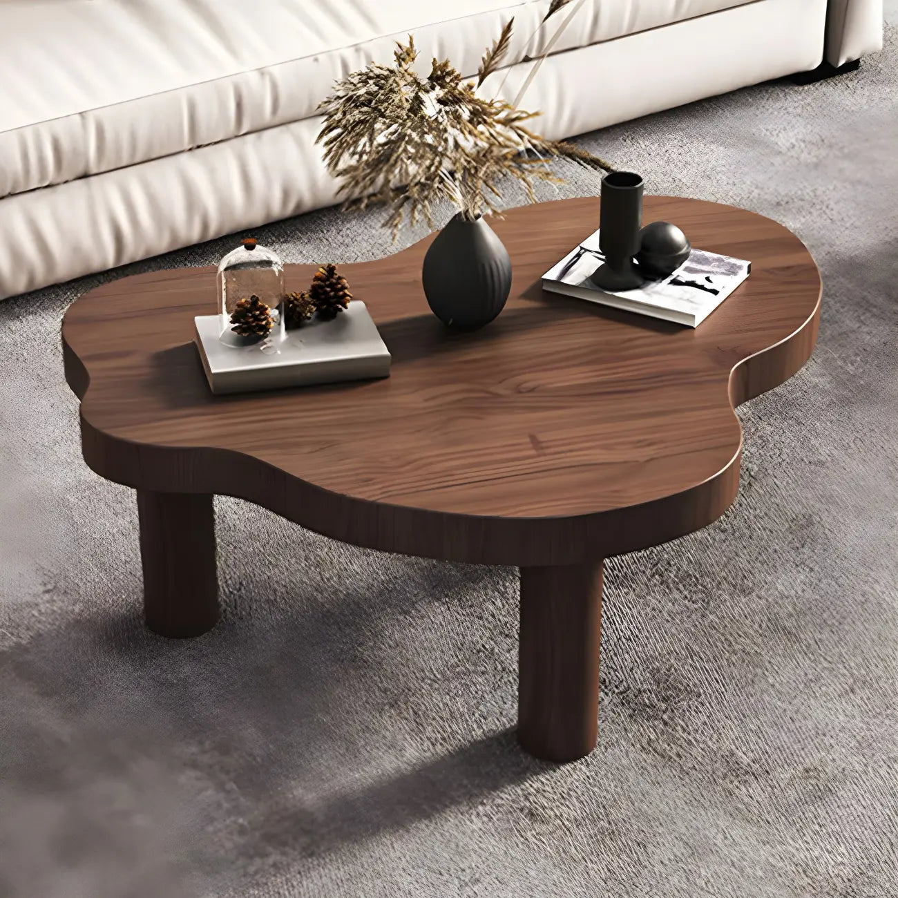 Table basse en pin naturel en forme de nuage à 3 pieds