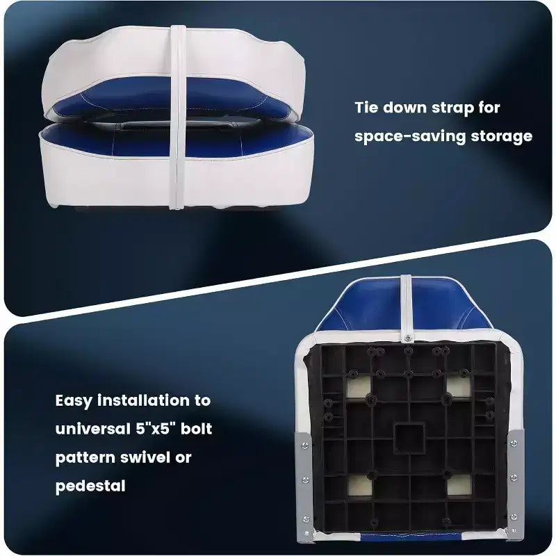 Lot de 2 sièges de bateau pliants à dossier bas – Coussin élastique épais 48x42 cm, sièges de bateau étanches pour Bass Tracker et bateaux de tourisme