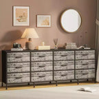 Commode avec 12 tiroirs en tissu et station de charge | Meuble TV extra large pour téléviseurs de 65 à 80 pouces, meuble de rangement pour salon, chambre