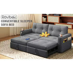 Canapé-lit causeuse Queen size 73" avec lit gigogne, poches et USB, petit canapé convertible moderne 2 places pour salon, gris