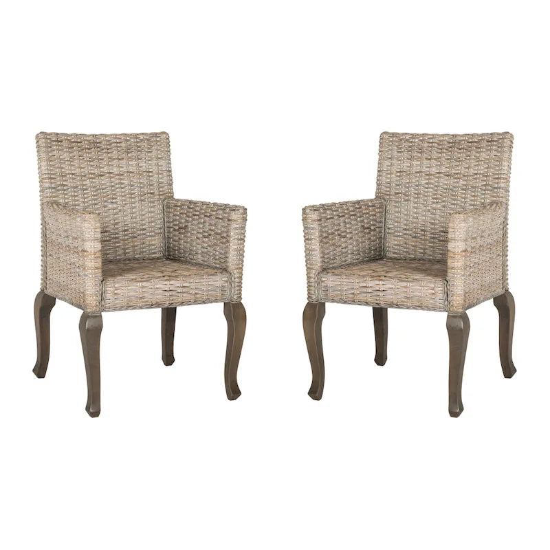Chaise de salle à manger en rotin tressé avec accoudoirs, lot de 2