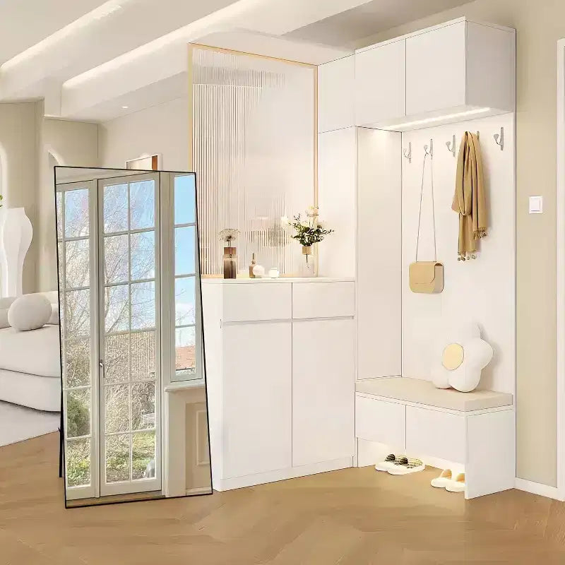 Miroir sur pied 76x34, miroir intégral pour chambre ou vestiaire, peut être autonome, suspendu ou appuyé contre le mur
