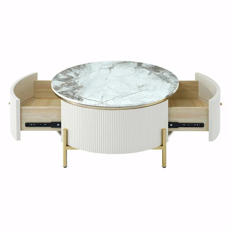 Table basse ronde moderne de 31,5 po avec grand tiroir de rangement