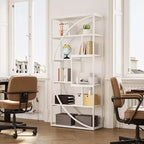 Étagère à livres Lantine de 70,8 pouces, bibliothèque industrielle en métal, bibliothèque haute à 6 niveaux, organisateur de rangement d'étagères d'affichage blanc pour salon et bureau