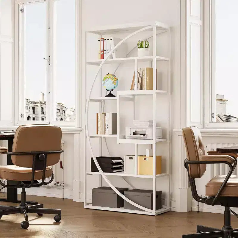 Étagère à livres Lantine de 70,8 pouces, bibliothèque industrielle en métal, bibliothèque haute à 6 niveaux, organisateur de rangement d'étagères d'affichage blanc pour salon et bureau