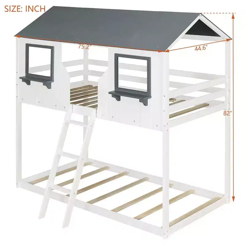 Lit superposé Luxystar de style cabane avec toit et fenêtre