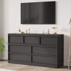 Commode 7 tiroirs pour chambre à coucher, commode noire avec poignées concaves, commode moderne à 7 tiroirs pour chambre, salon, chambre d'enfant